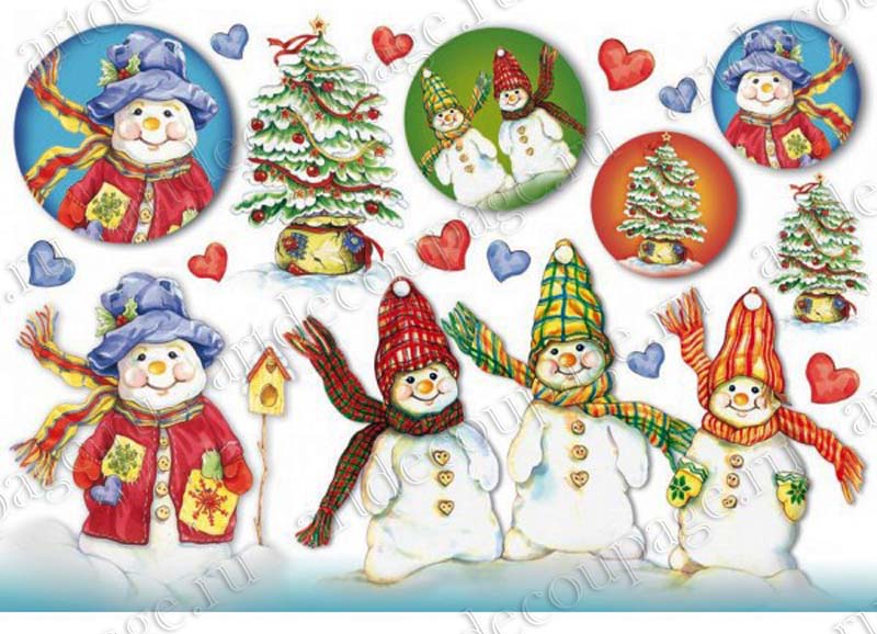 Рисовая бумага для декупажа Новогодние снеговики, Stamperia DFS245, новый декор, купить - магазин АртДекупаж